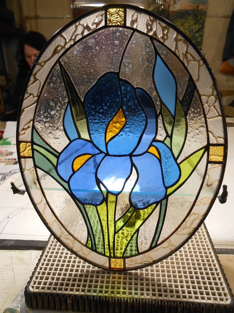 Iris Flower Stained Glass Panel Suncatcher Etsy