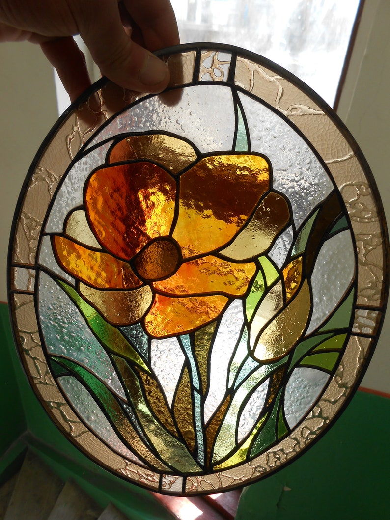 Oranje Tulp Bloem Glasinlood panel suncatcher Etsy