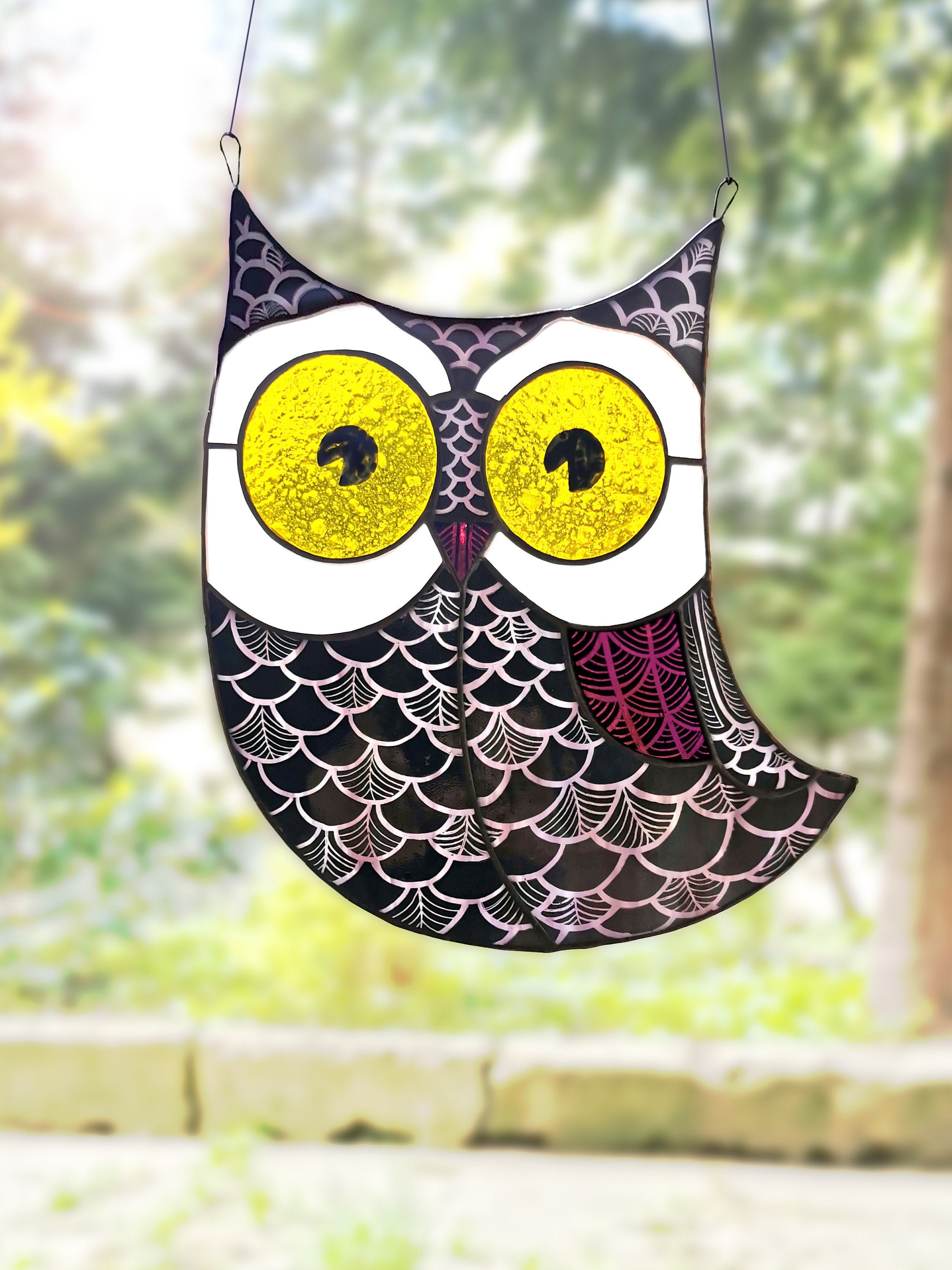 Owl Stained Glass Window Hanging Home Decor Suncatcher Etsy