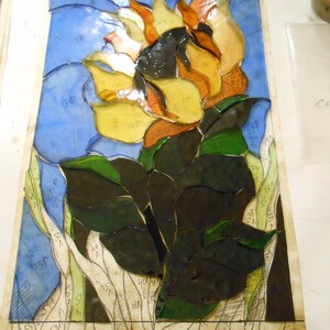 Sunflower Stained Glass Panel Window Hanging Floral Decor in Tiffany Glass Art Technique image 8