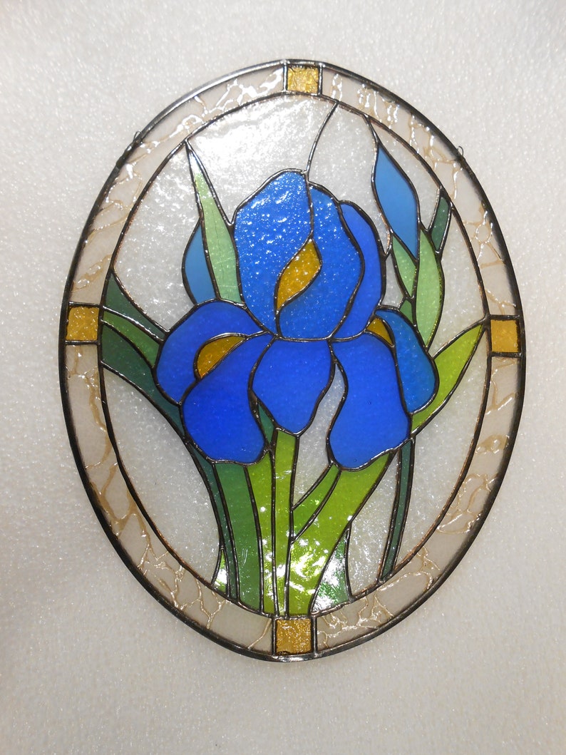 Iris Flower Stained Glass Panel Suncatcher Etsy UK
