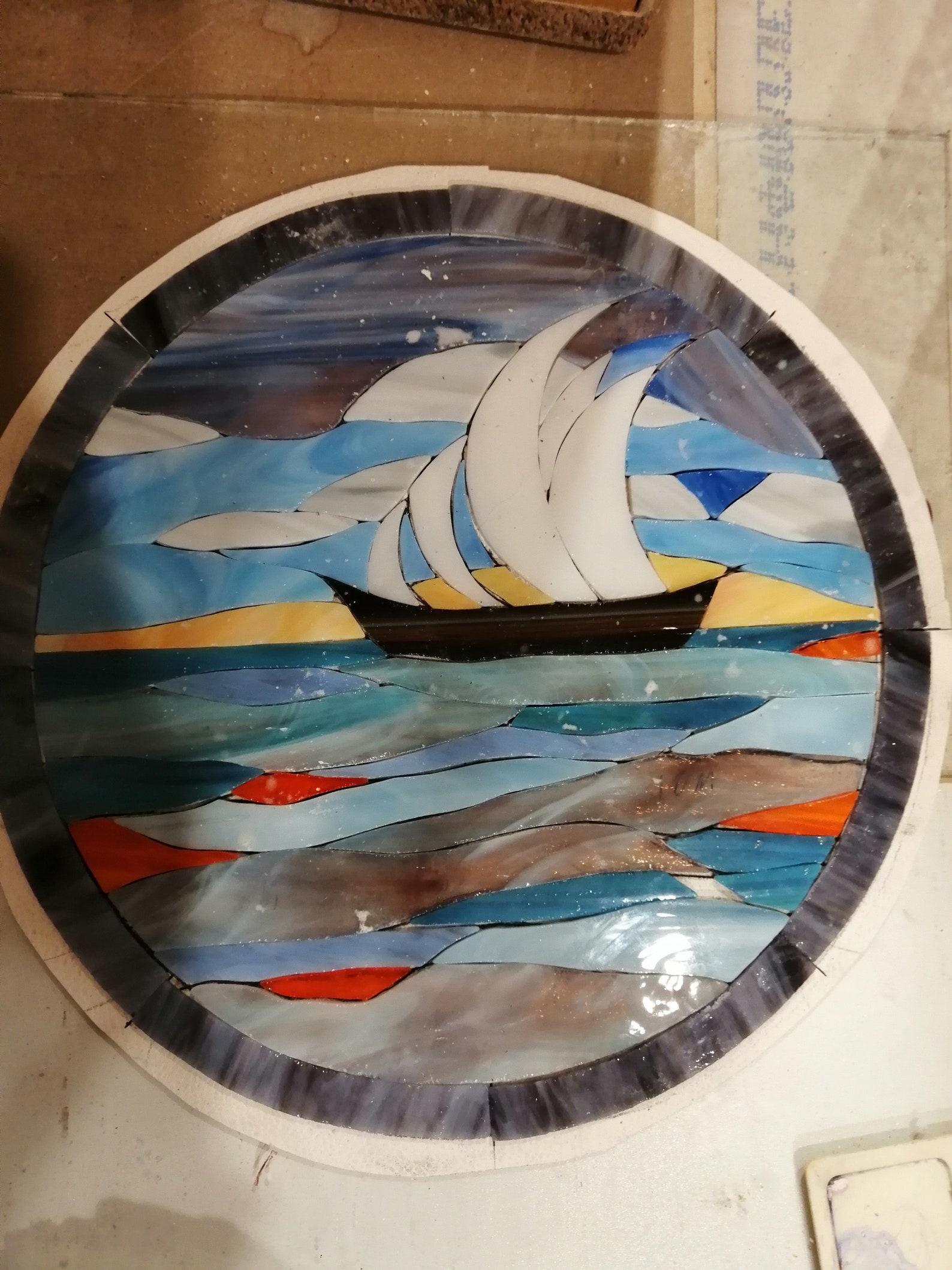 Sailboat Ship Stained Glass Panel Suncatcher Etsy