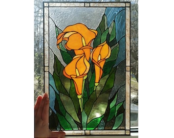 Calla Lily Stained Glass Suncatcher, Tiffany Window Decor