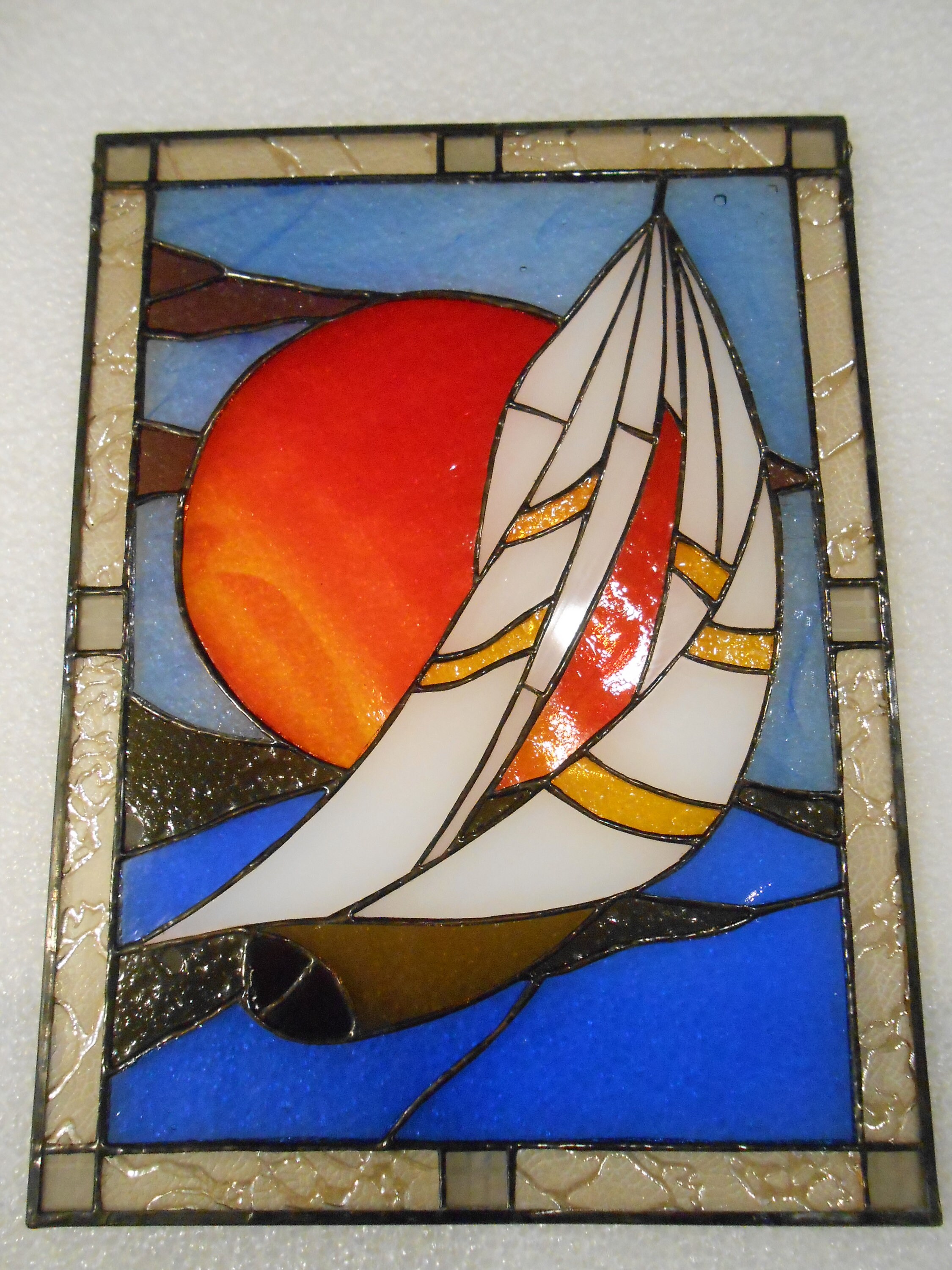 Sailboat Ship Stained Glass Panel Suncatcher Etsy