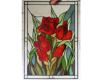 Tulip Flower Stained Glass Panel Suncatcher