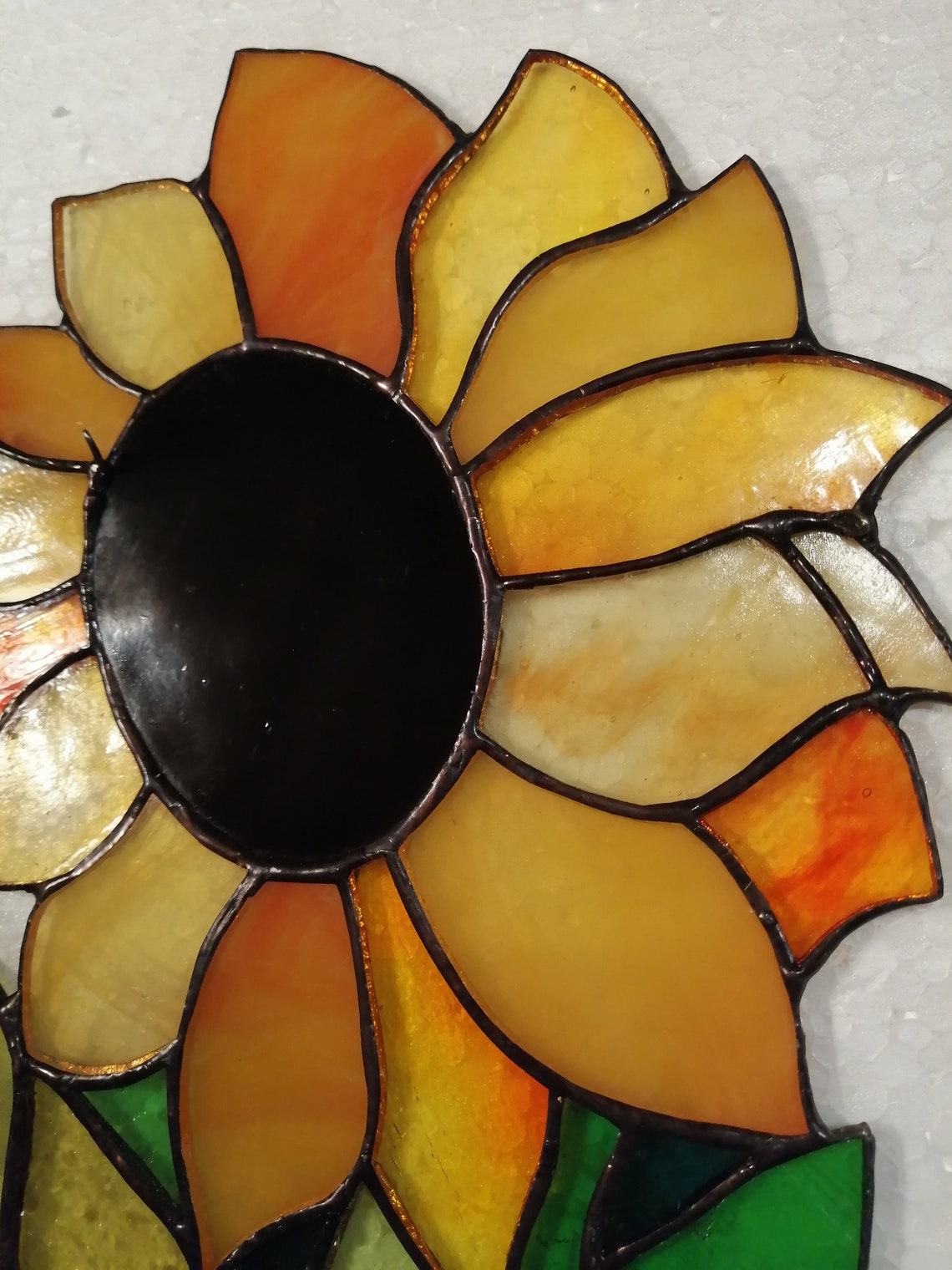 Sunflower Stained Glass Window Hanging Panel Suncatcher Home Etsy