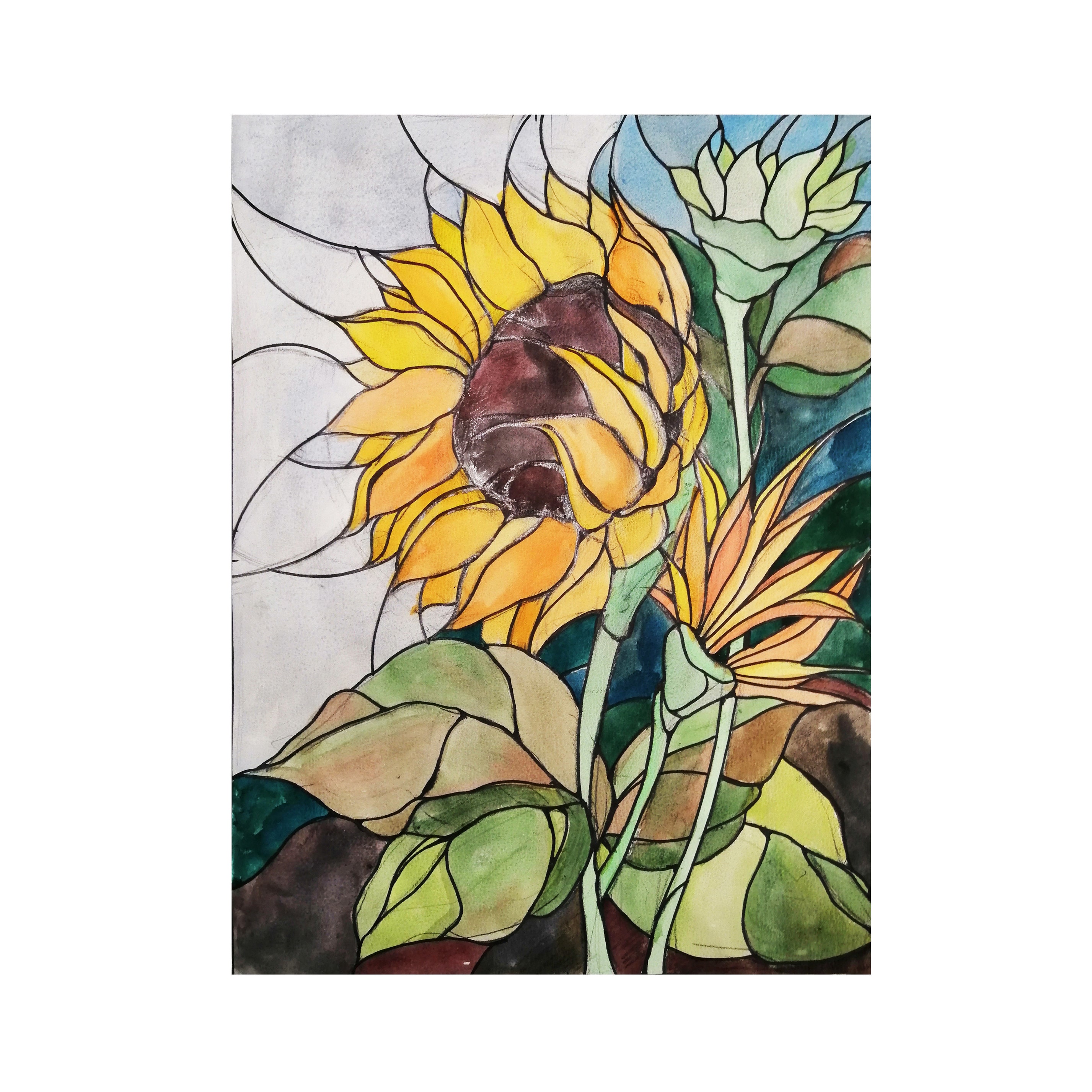 Sunflower Stained Glass Digital Pdf Pattern Etsy