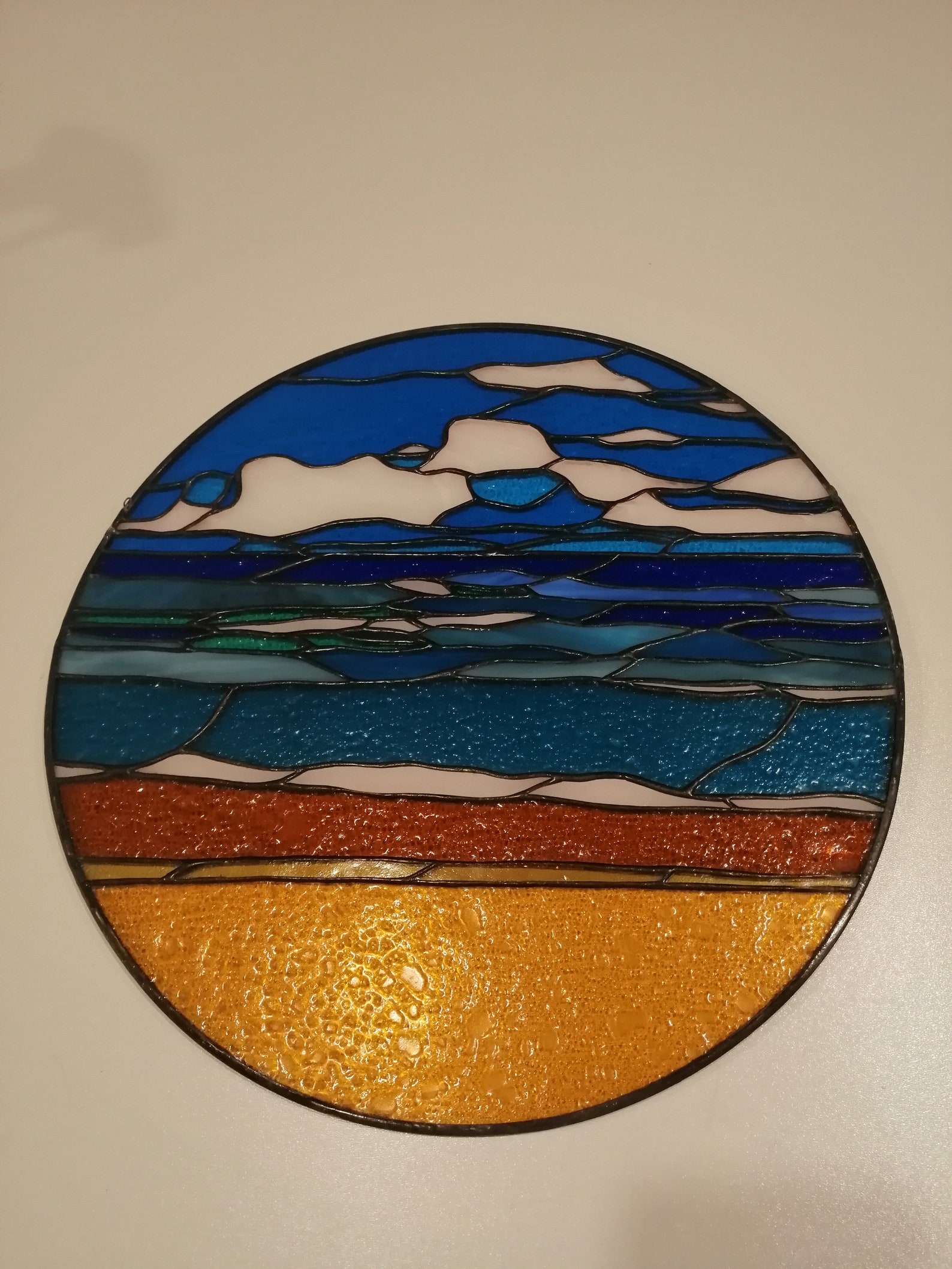 Seaside Ocean Beach Landscape Stained Glass Panel Suncatcher Etsy