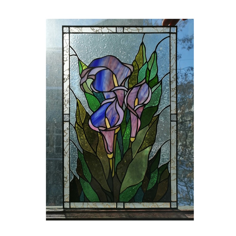 Purple Calla Lily Flower Stained Glass Panel Suncatcher Etsy