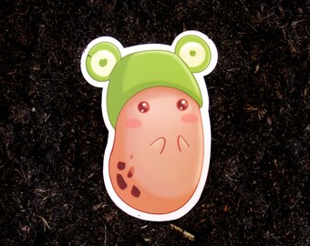 Potato illustration with frog hat animal vinyl sticker