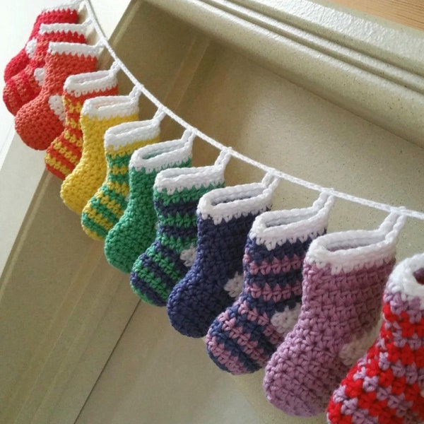 Mini Stocking Crochet Pattern - Christmas Advent Garland - Christmas Stocking Decoration PDF Written in English with UK crochet terms