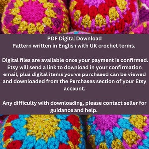 May include: A digital download pattern for crocheting colorful balls. The pattern is written in English with UK crochet terms. Digital files are available once payment is confirmed. Etsy will send a link to download in your confirmation email, plus digital items you've purchased can be viewed and downloaded from the Purchases section of your Etsy account. Any difficulty with downloading, please contact seller for guidance and help.