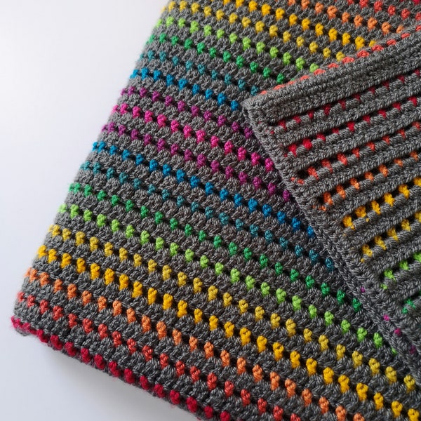 Schema per la coperta all'uncinetto "Arcobaleno attraverso la tempesta" (download digitale in PDF, scritto in inglese con terminologia britannica per l'uncinetto)
