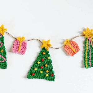 Christmas Tree and Presents Garland Crochet Pattern PDF digital download written in English with UK crochet terms image 1
