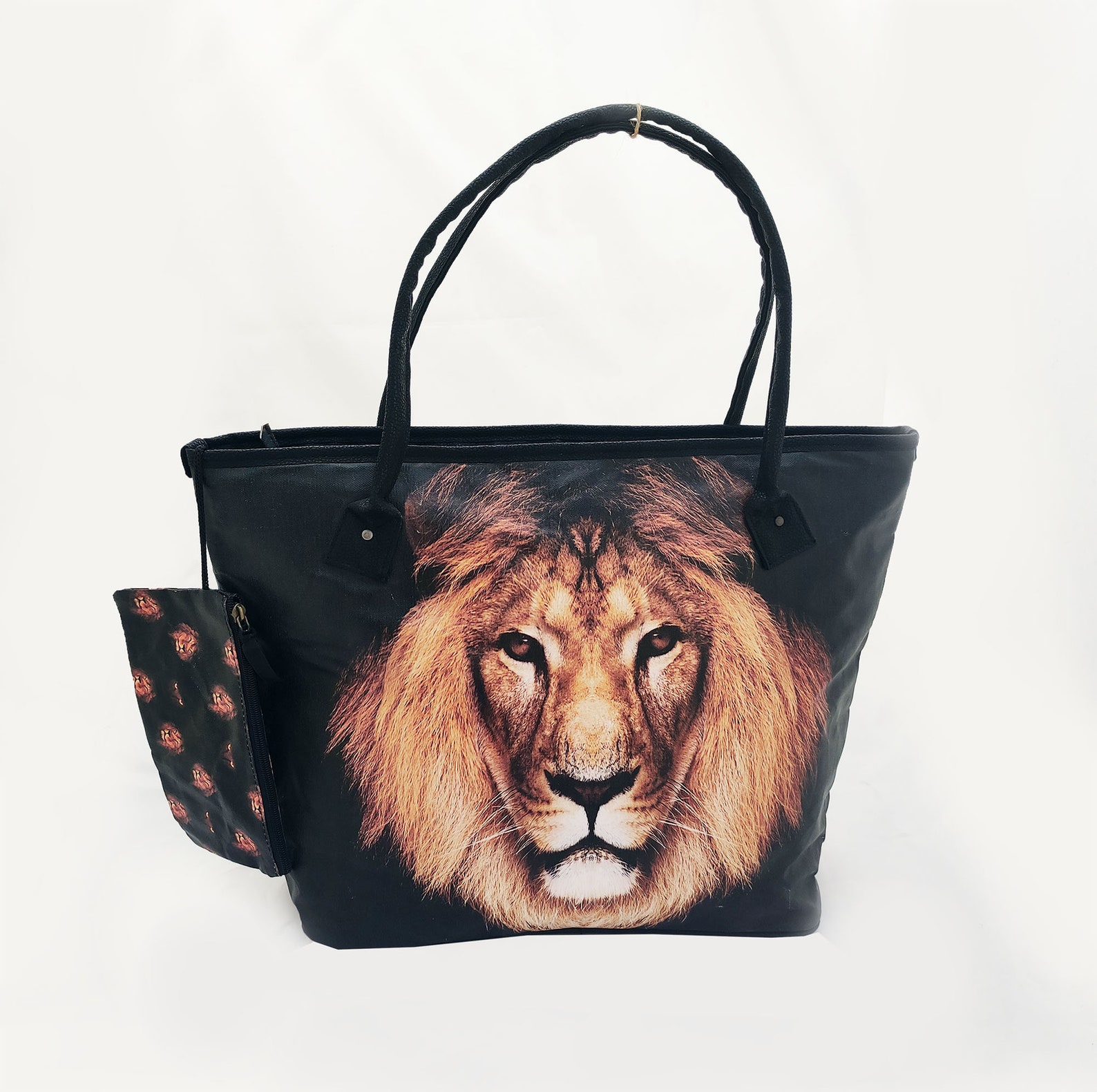 Black Faux Leather Lion Tote Bag Lion Shoulder Bag Lion Etsy