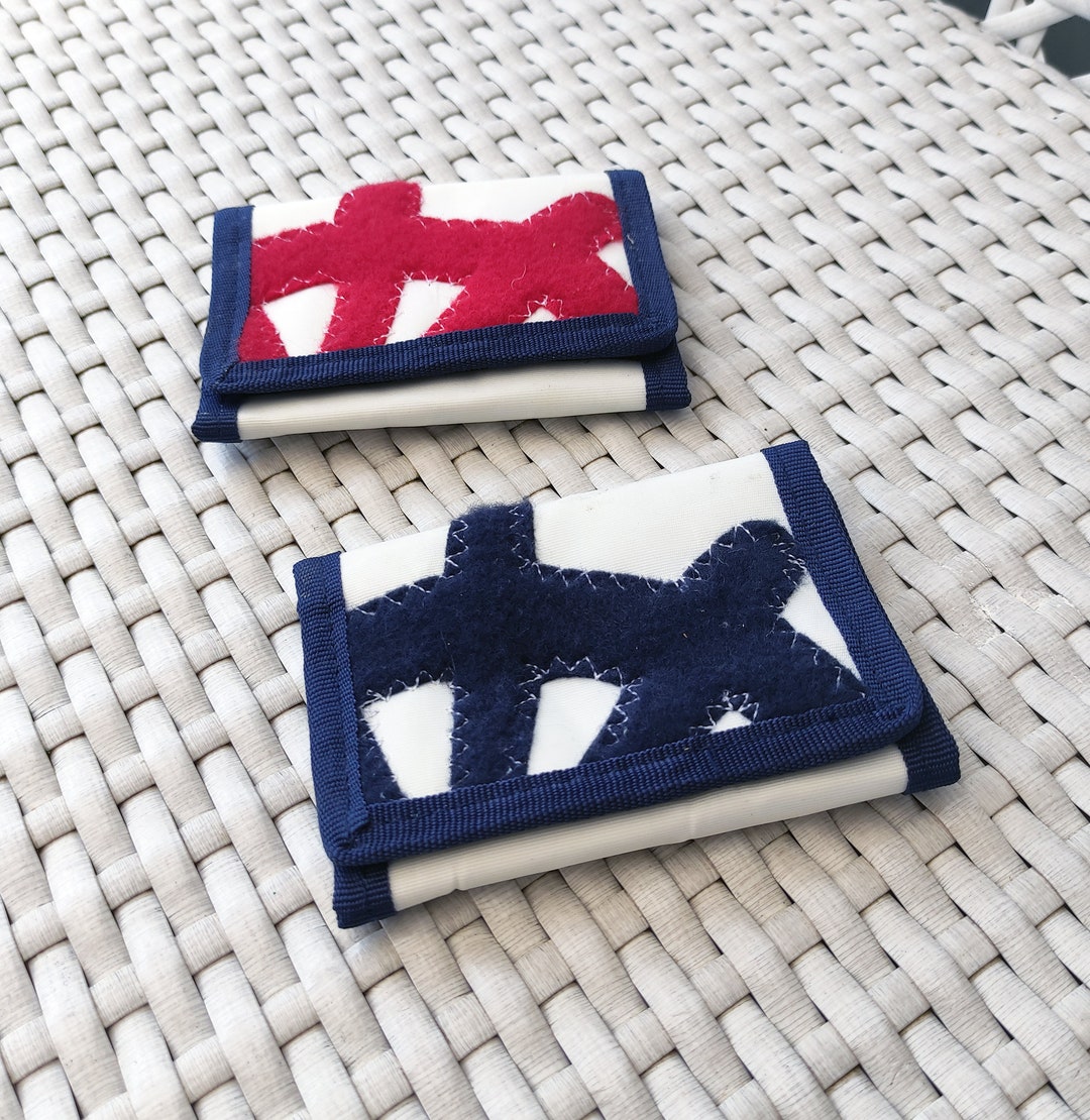 White Recycled Sailcloth Wallet Red Navy Blue Rudder Gift Etsy