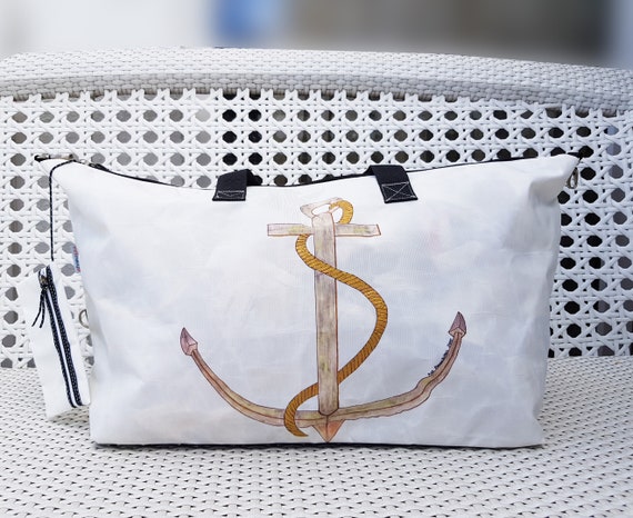 Sea Bags Recycled Sail Cloth Black-on-Black Anchor Large Cosmetic Bag