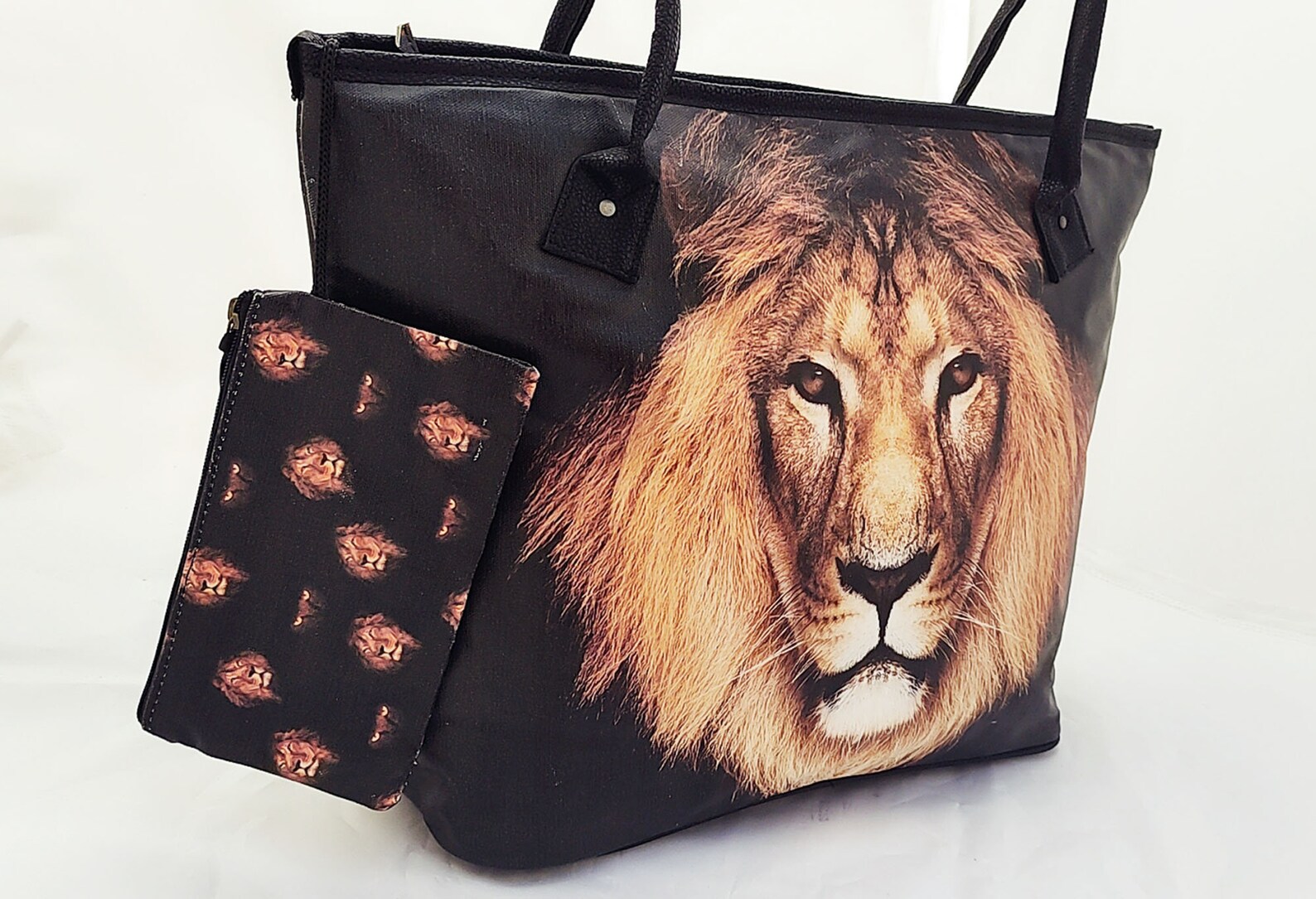 Black Faux Leather Lion Tote Bag Lion Shoulder Bag Lion Etsy