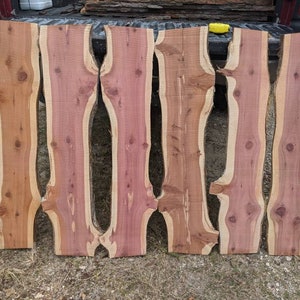 Live edge aromatic red cedar slabs and boards raw living edges