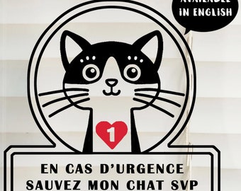 Cat vinyl sticker, door window sticker, waterproof decal, alert sticker, emergency, firefighter, quebec, canada