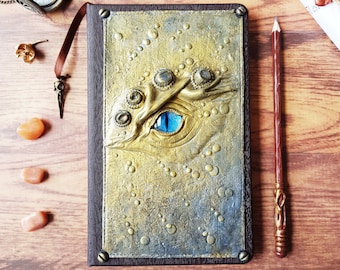 Golden Grey Grimoire, handmade for lovers of fantastic creatures and witchcraft, unique model