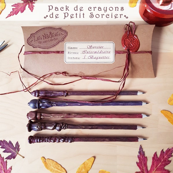 Baguettes crayons pour sorcier et enveloppe scellée, cadeau apprentis sorcier, fait main, pochette suprise