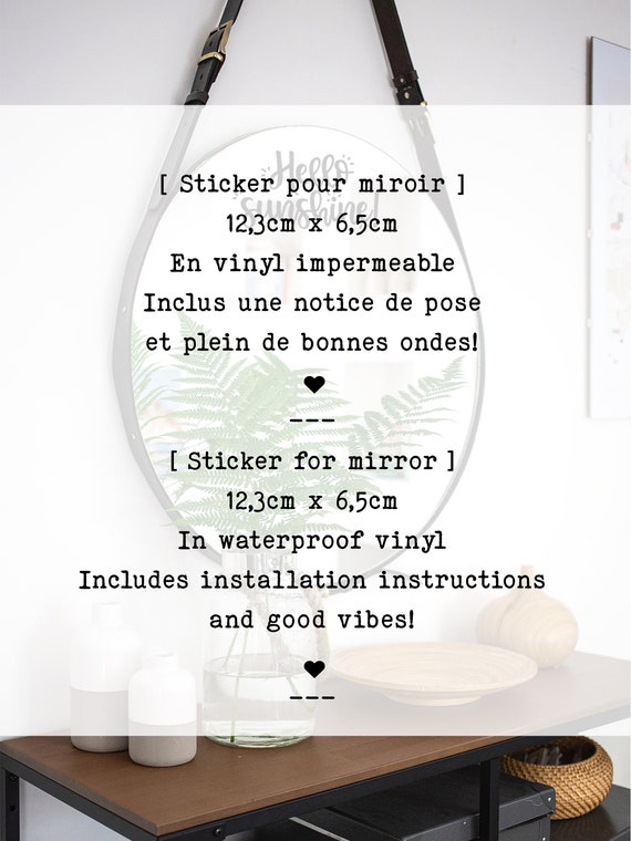 Mirror sticker, mirror decoration, positive message, mantra, vinyl decal,  positive gift, Quebec, Canada, Hello Sunshine!