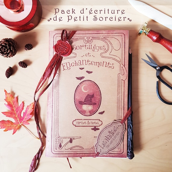 Pack ÉCRITURE DE SORCIER, 1 crayon baguette magique et 2 carnets motif sorcellerie, apprenti sorcier, carnet de notes, dessin, quebec canada