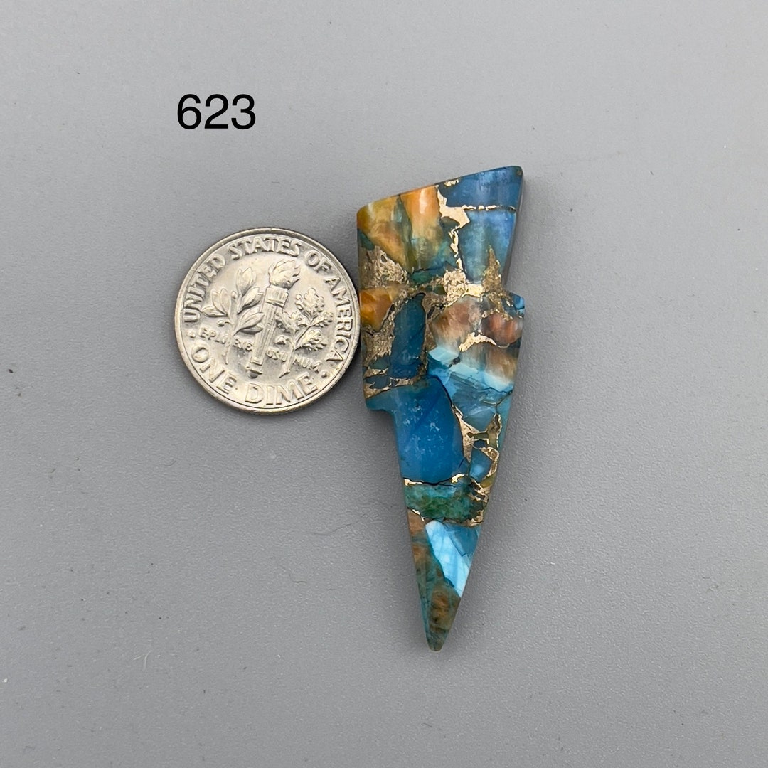 Spiny Oyster/kingman Turquoise Lightning Bolt Cabochon Etsy