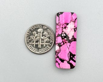 May include: A pink and black patterned cabochon, approximately the size of a US dime.