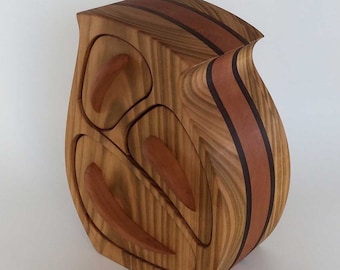 Handmade Wooden Jewelry Box-“Zany”,Bandsaw Bax, Rustic Home Decor, Cherry, Pear, Iroko Wood