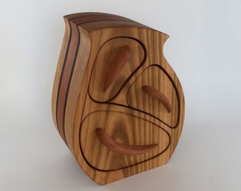 Handmade Wooden Jewelry Box-“Zany”,Bandsaw Bax, Rustic Home Decor, Cherry, Pear, Iroko Wood