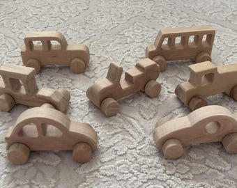 Wooden Toy Car Sets, Montessori Toddler Toys, Natural Beech Wood Toys