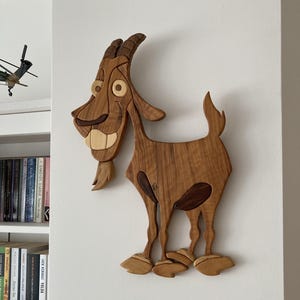 Handmade Intarsia Wood Art Goat: 3D Wall Decor