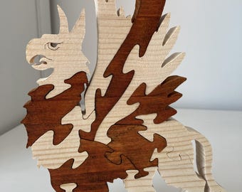 Handmade Wooden Gryphon Puzzle: Lion Dragon Decor Toy