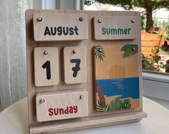 Calendario Montessori in legno di faggio: giocattolo educativo per bambini piccoli