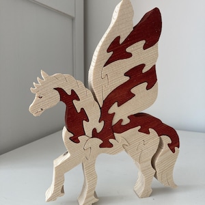 Handmade Wooden Pegasus Puzzle: Natural Home Decor Toy