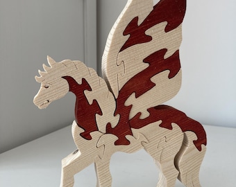Handmade Wooden Pegasus Puzzle: Natural Home Decor Toy