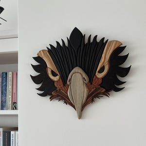 Handgemaakte adelaar van Intarsia-hout: 3D-muurdecoratie