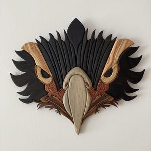 Handmade Intarsia Wood Eagle: 3D Wall Art Decor