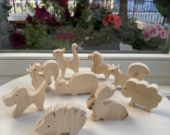 Handmade Wooden Farm Animal Toys, Set of 9