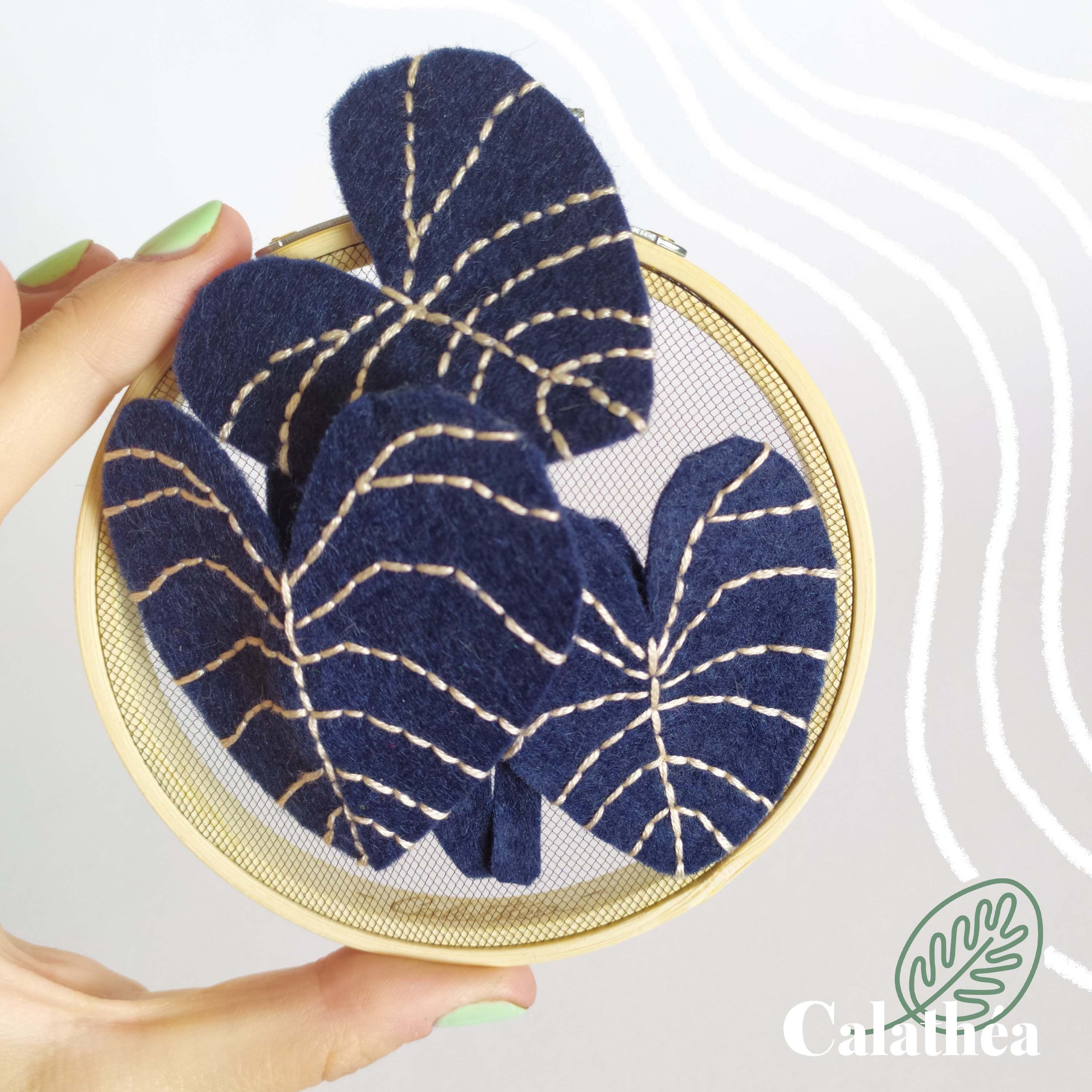 Broderie Transparente Philodendron Gloriosum - Calathéa Créations Décoration Murale, Fait Main Par U