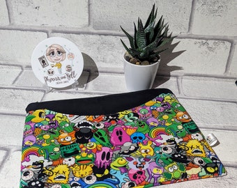 Monster Print Tablet Sleeve, Fleece Lined with Front Pouch, Tablet Pouch