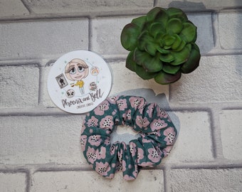 Handmade Hair Scrunchie, Pink Flowers