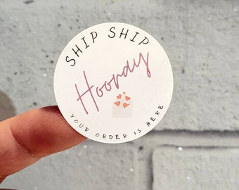 35 or 48 Happy Post ship ship hooray Stickers - 35 or 48 round labels - Packaging Envelope Lables -Business Stickers