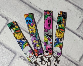 Keychain, wristlet keychain, Monster Print, Keyring