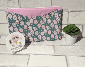 Pink Flower Tablet Sleeve, Fleece Lined with Front Pouch, Tablet Pouch