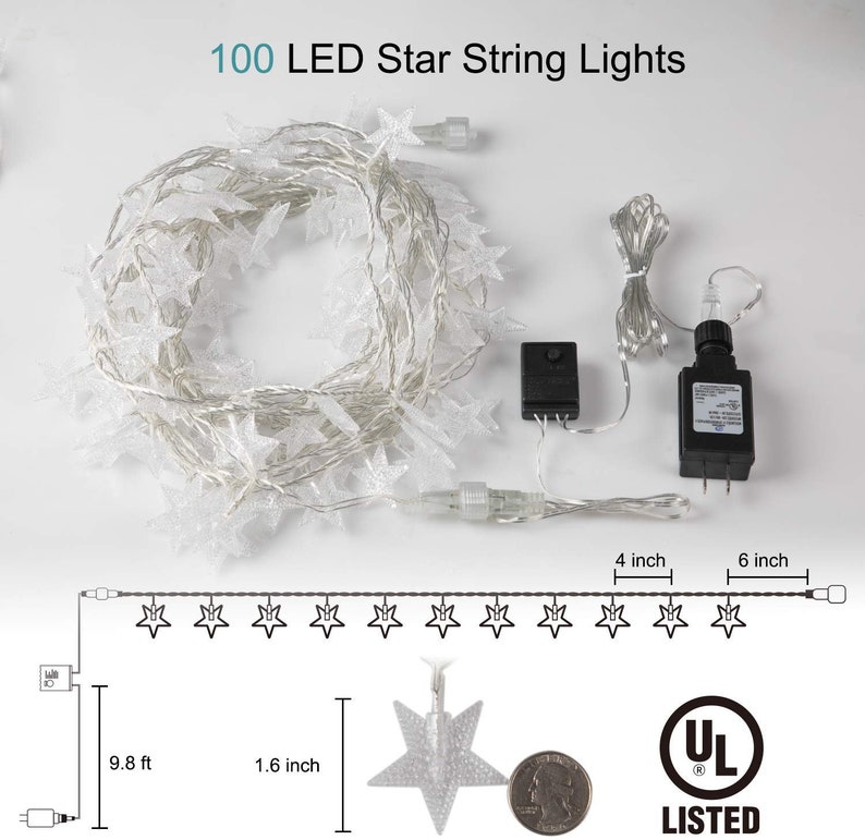 8 Modes Waterproof Extendable Lights for IndoorOutdoor Christmas Ornament Fairy Lights Star String Lights 100 LED 33FT Christmas Lights