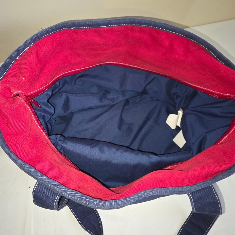 Vtg Disney Cruise Line Navy Blue Red Canvas Tote Bag Mickey Mouse Logo Zippered image 6