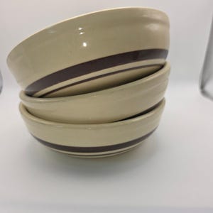 Vintage McCoy Pottery 1413 Canyon Mesa Tan Brown Stripe Bowls Set of 3 USA